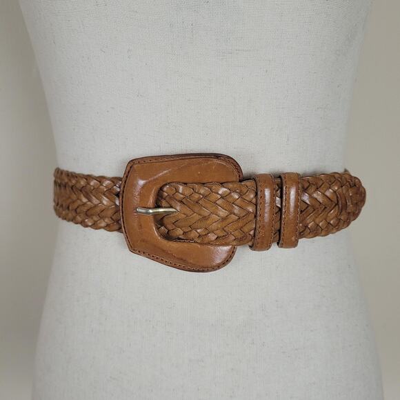 De Vecchi by Hamilton Hodge Belt Medium Brown Leather Braided Woven Italy Boho